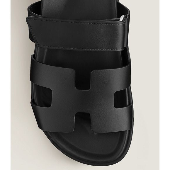 Hermes Chypre Sandal Black Calfskin Leather H Logo Strap Slide Slip On Flat 42 - Picture 6 of 12